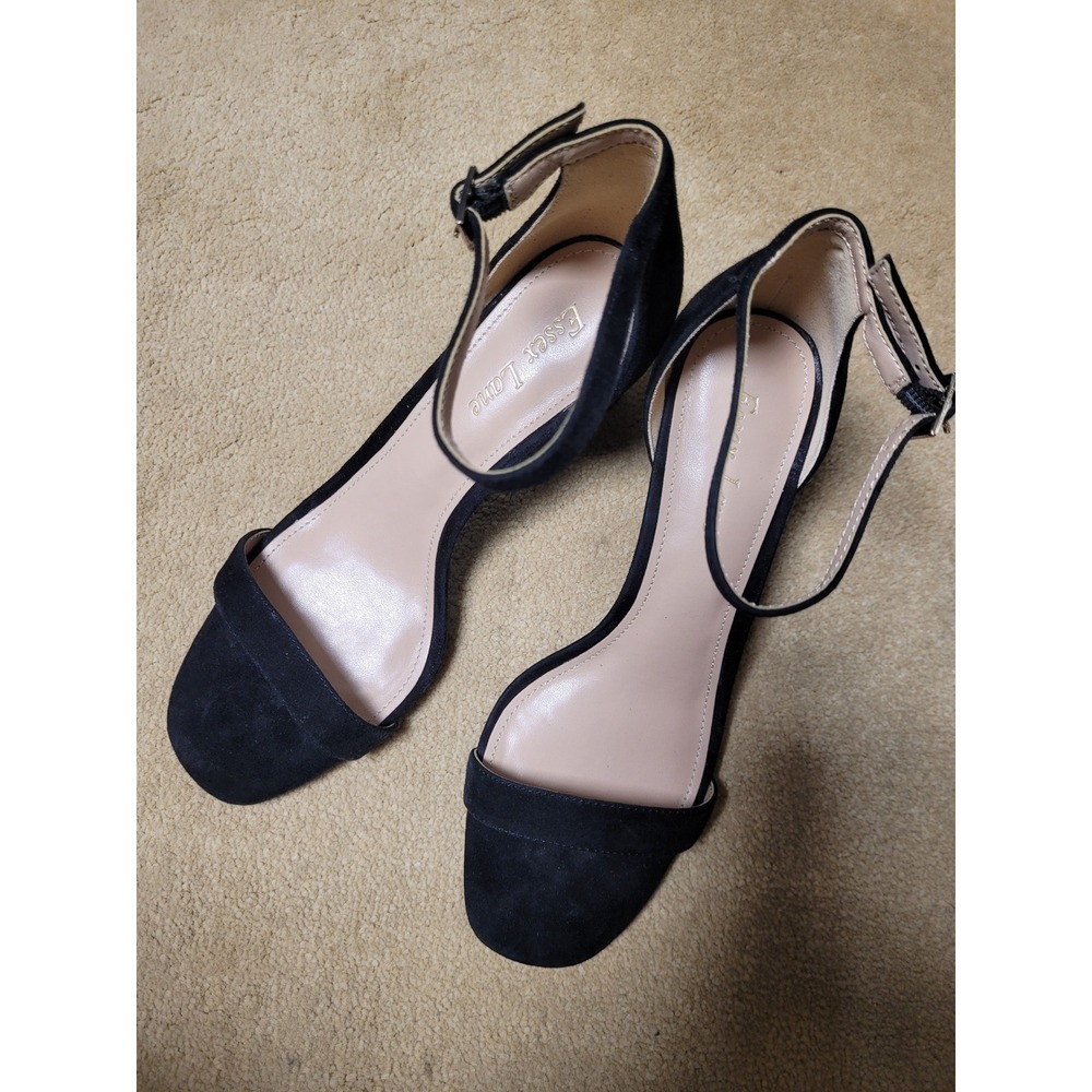 Black Suede d'Orsay Square‎ Toe Ankle Strap Boho Chunky Heels Women Size 8.5 NEW